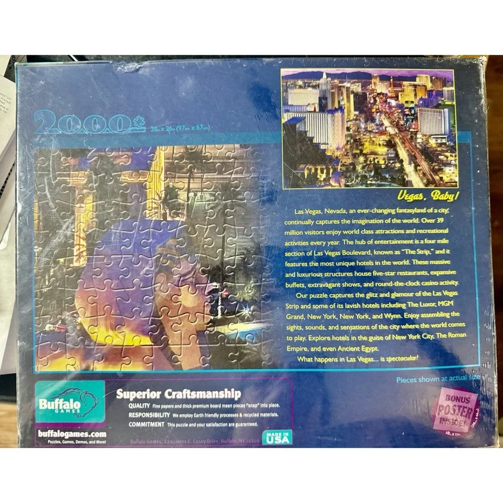 New Buffalo Games Jigsaw Puzzle~ Vegas Baby! ~2000 Pieces Poster ~Factory Sealed